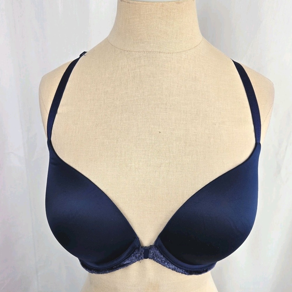 Victoria's Secret Very Sexy Push-Up Bra Size 34DD Racerback Blue Velvet Wired